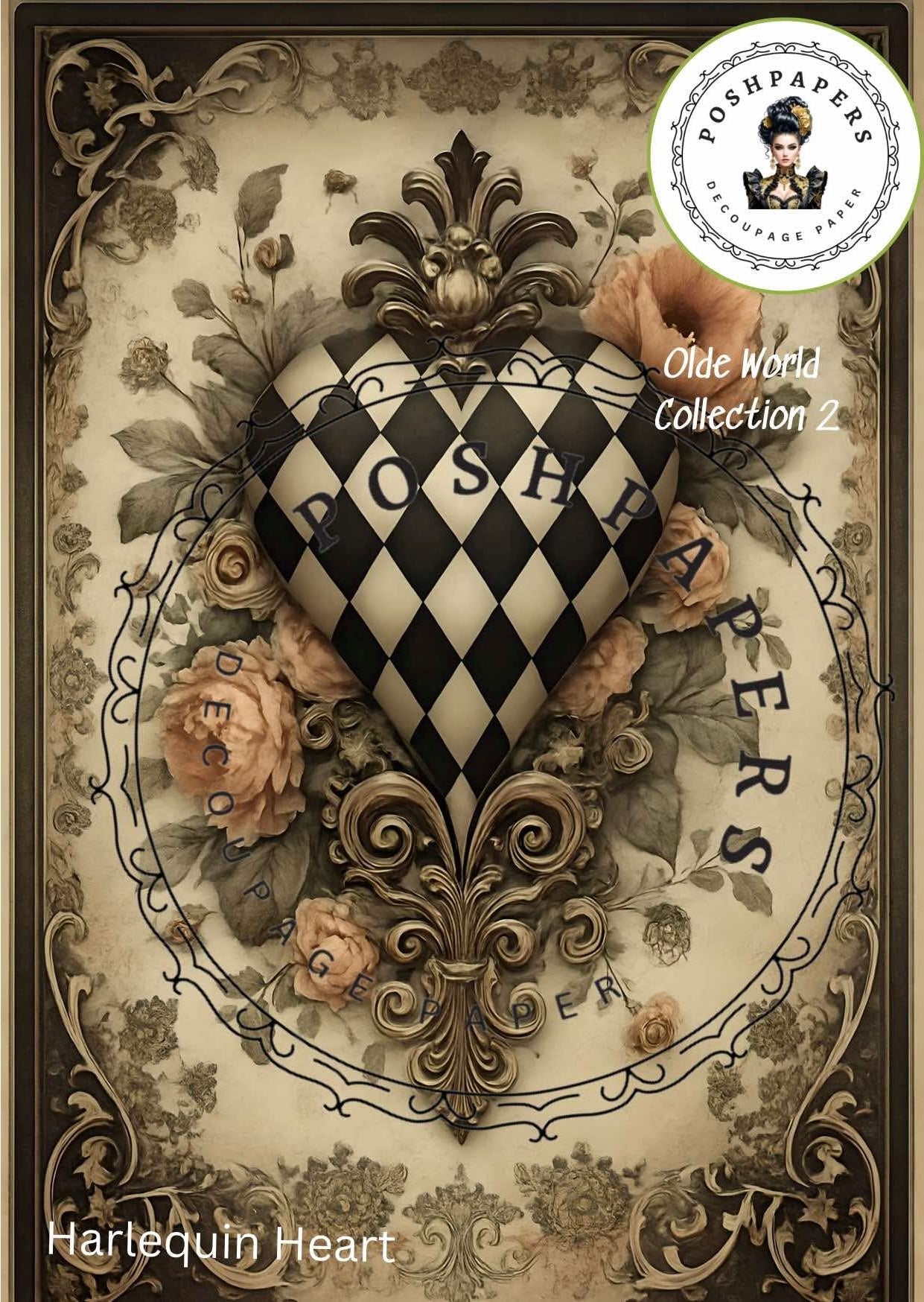 Posh Papers - Harlequin Heart - Large Decoupage Papers