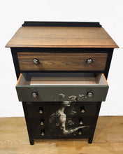 Load image into Gallery viewer, &#39;Siren&#39; Chest of Drawers - Black and Dark Oak with Decoupage