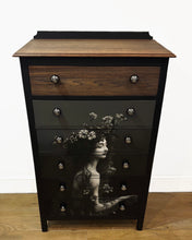 Load image into Gallery viewer, &#39;Siren&#39; Chest of Drawers - Black and Dark Oak with Decoupage