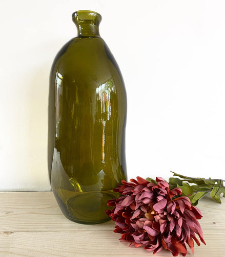 Tall Green Blown Glass Vase - 100% Recycled Glass