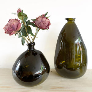 Olive Green Blown Glass Bubble Vase, 100% Recycled Glass