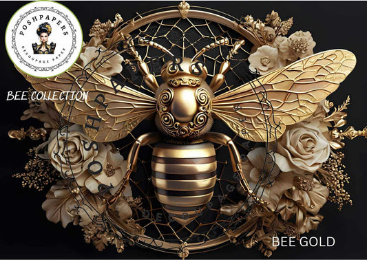 Posh Papers - Bee Gold - Large Decoupage Papers
