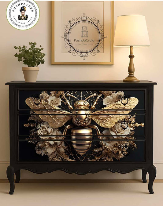 Posh Papers - Bee Gold - Large Decoupage Papers