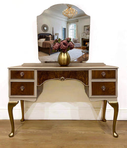 Vintage Walnut Dressing Table with Mirror
