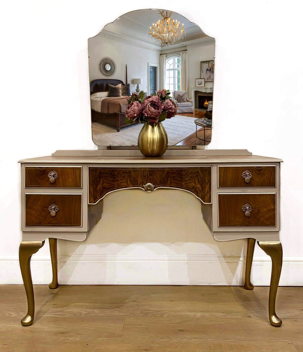 Vintage Walnut Dressing Table with Mirror