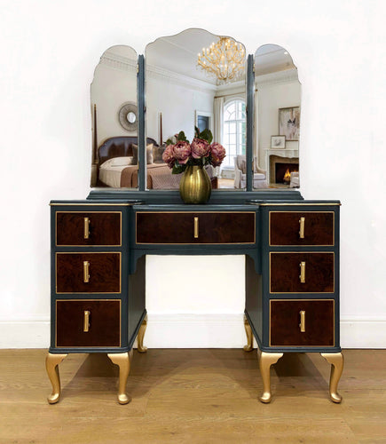 Vintage Walnut Dressing Table with Mirror