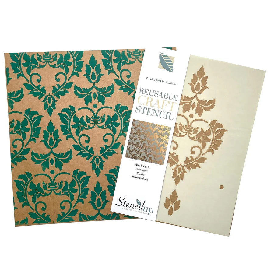 Damask Hearts Stencil - Stencil Up