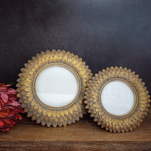 Antique Gold Feather Photo Frame, Round Picture Frame