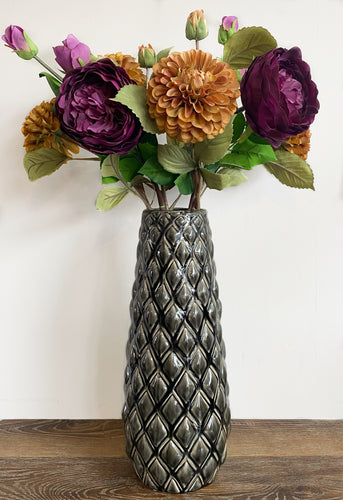 Textured Dark Grey Glazed Vase