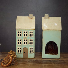 Load image into Gallery viewer, Tall Mint Green Tealight House - Village Pottery