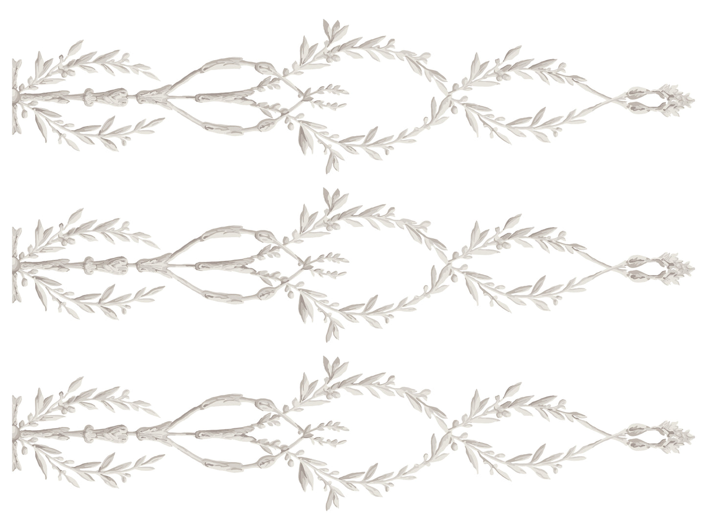 Decorative silver leaf patterns on a white background