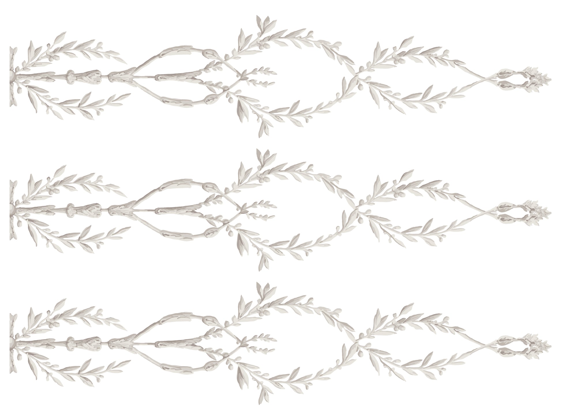 Decorative silver leaf patterns on a white background