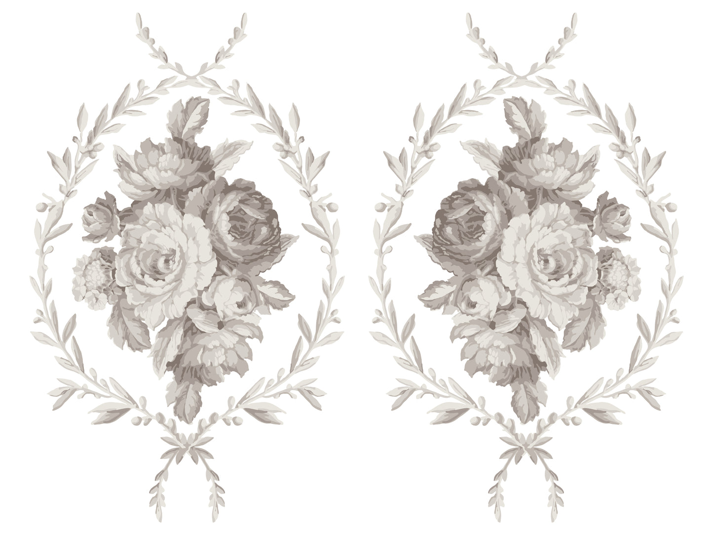 Decorative floral design with roses and leaves on a white background