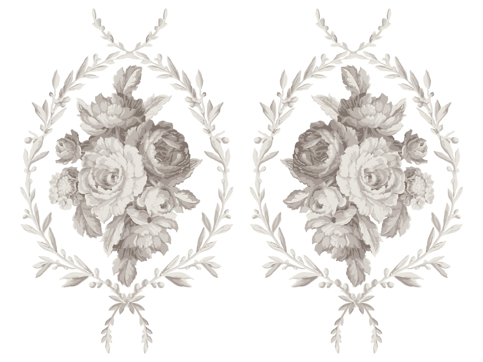 Decorative floral design with roses and leaves on a white background