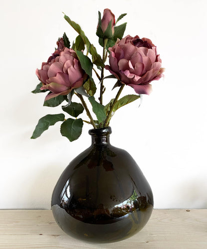 Olive Green Bubble Blown Glass Vase - 100% Recycled Glass