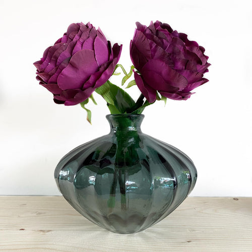 Prussian Blue Fluted Vase - 100% Recycled Glass