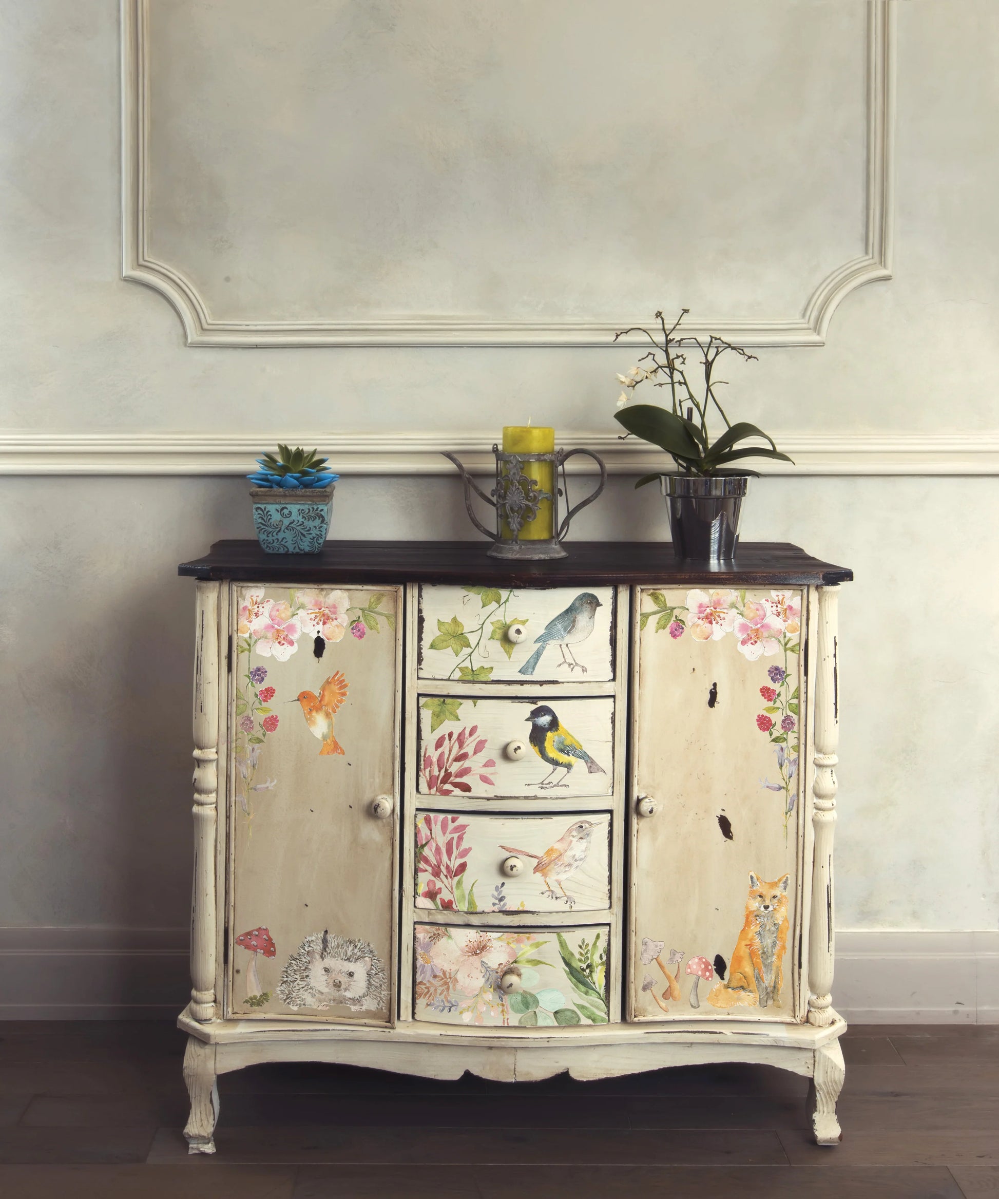 Whispering Willow IOD Transfer - Iron Orchid Designs Sideboard