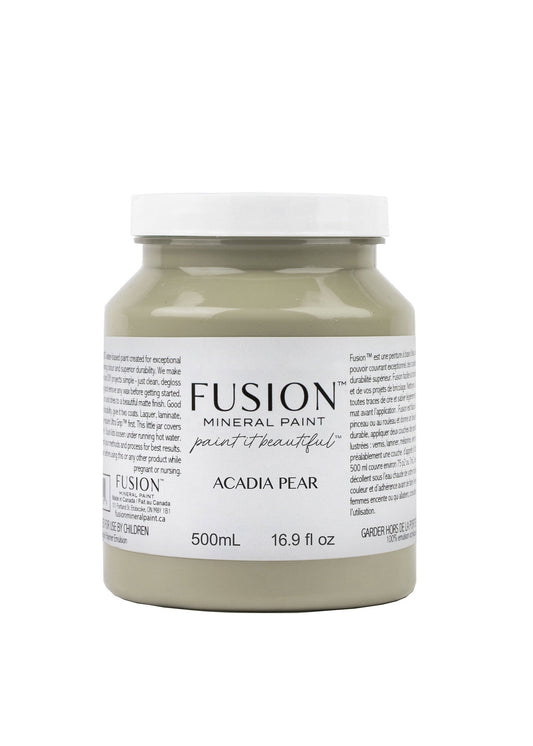 Jar of Fusion Mineral Paint in Acadia Pear color on a white background