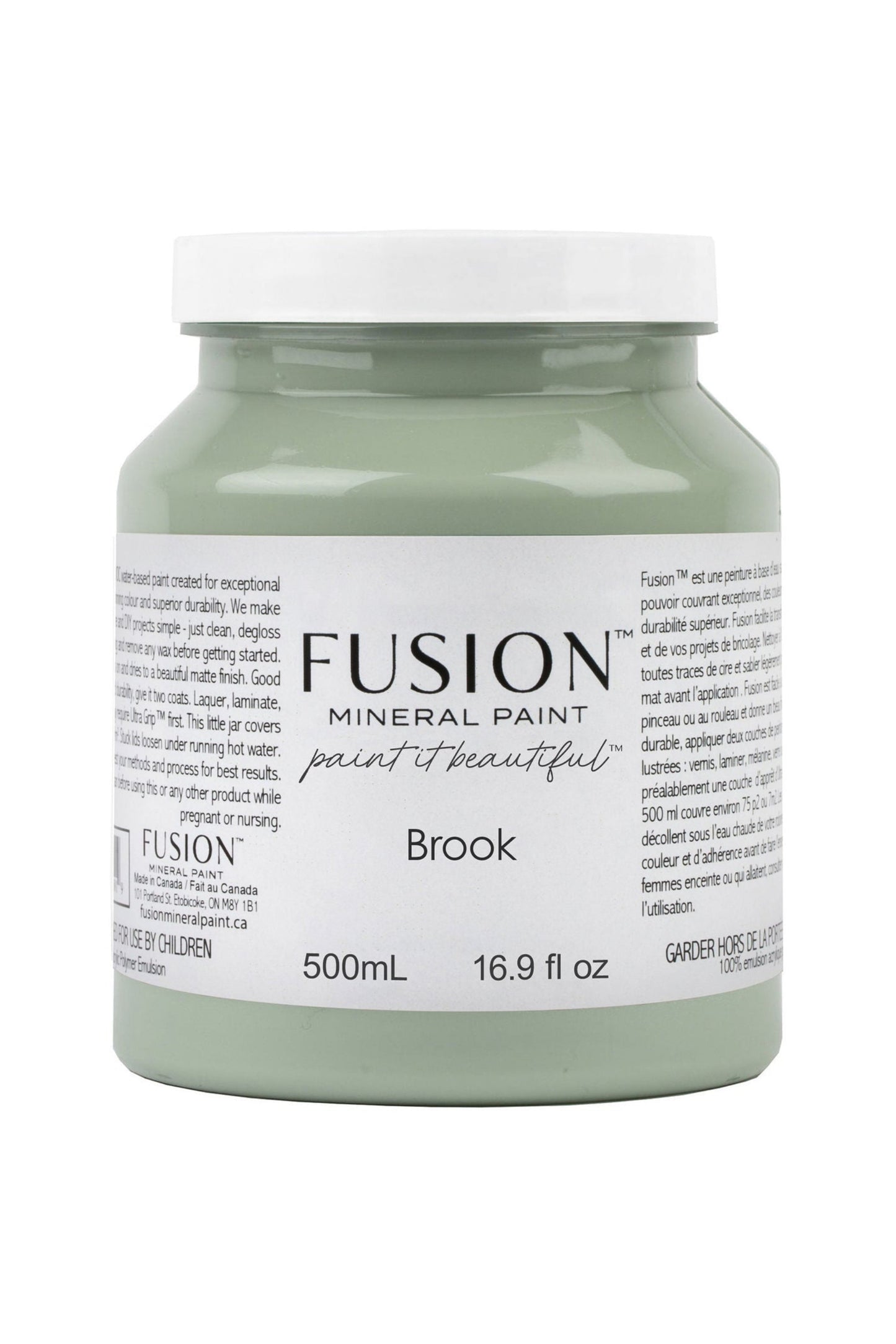 Jar of Fusion Mineral Paint in Brook color on a white background