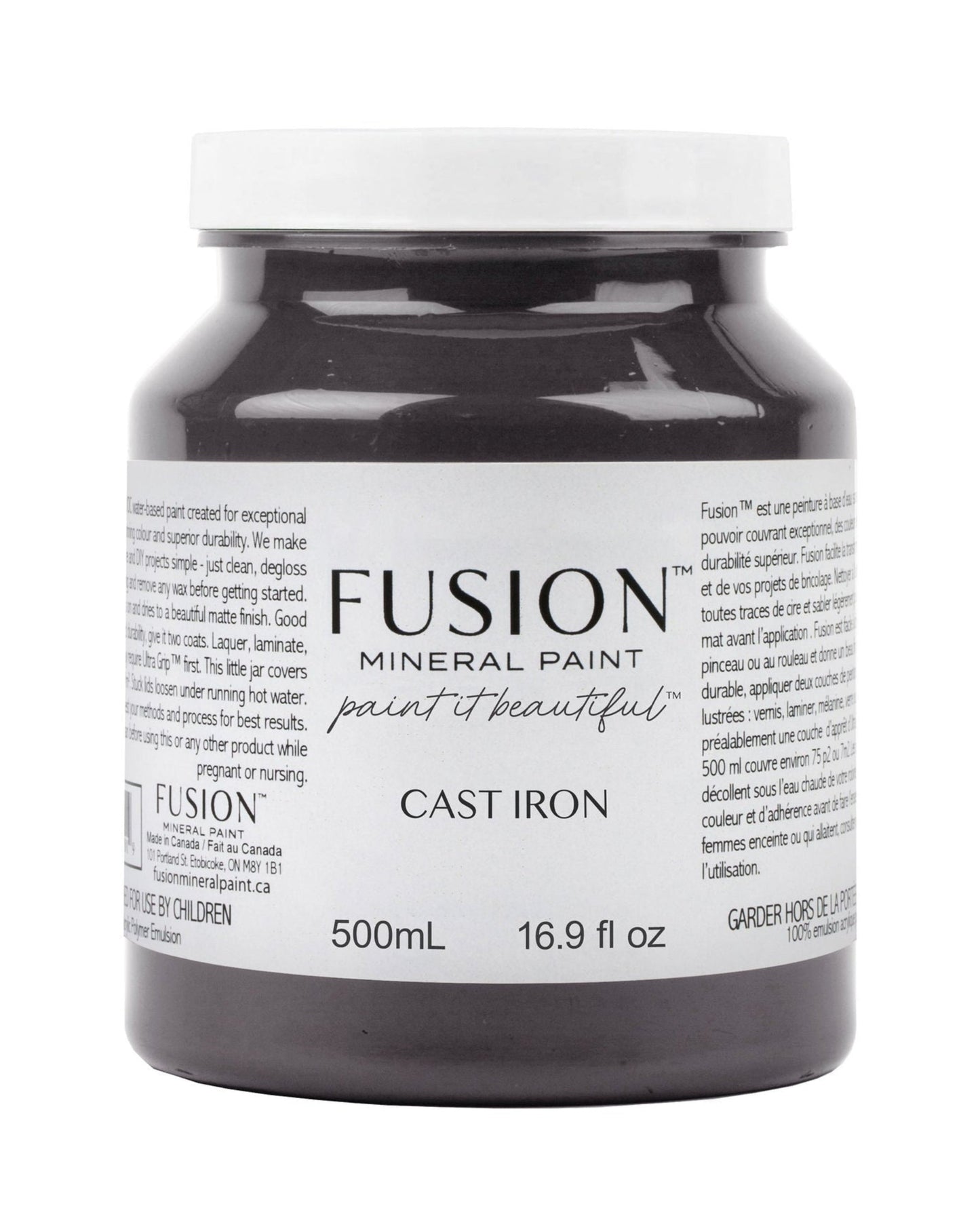 Jar of Fusion Mineral Paint in Cast Iron color on a white background