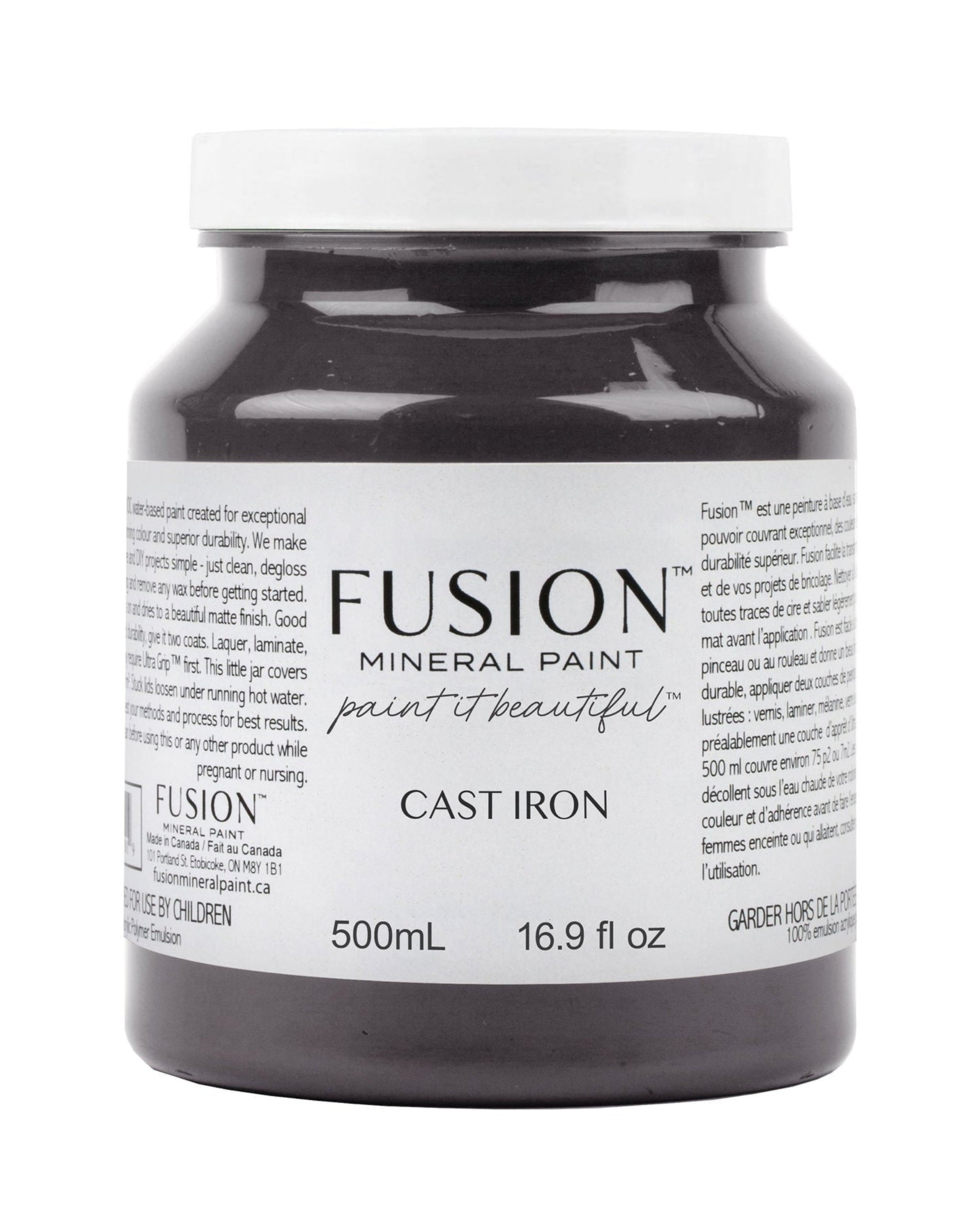 Jar of Fusion Mineral Paint in Cast Iron color on a white background