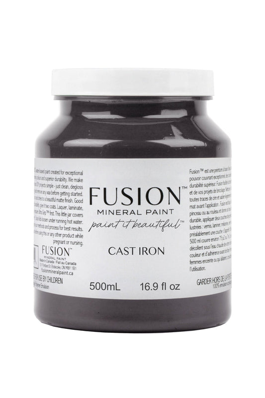 Jar of Fusion Mineral Paint in Cast Iron color on a white background