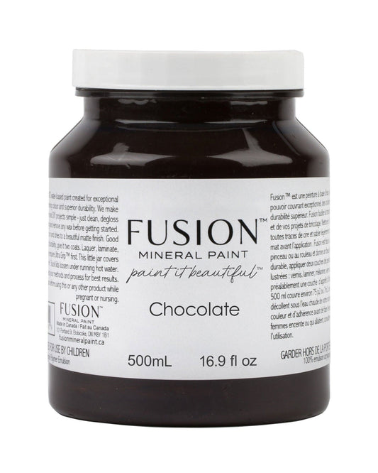 Jar of Fusion Mineral Paint in Chocolate color on a white background