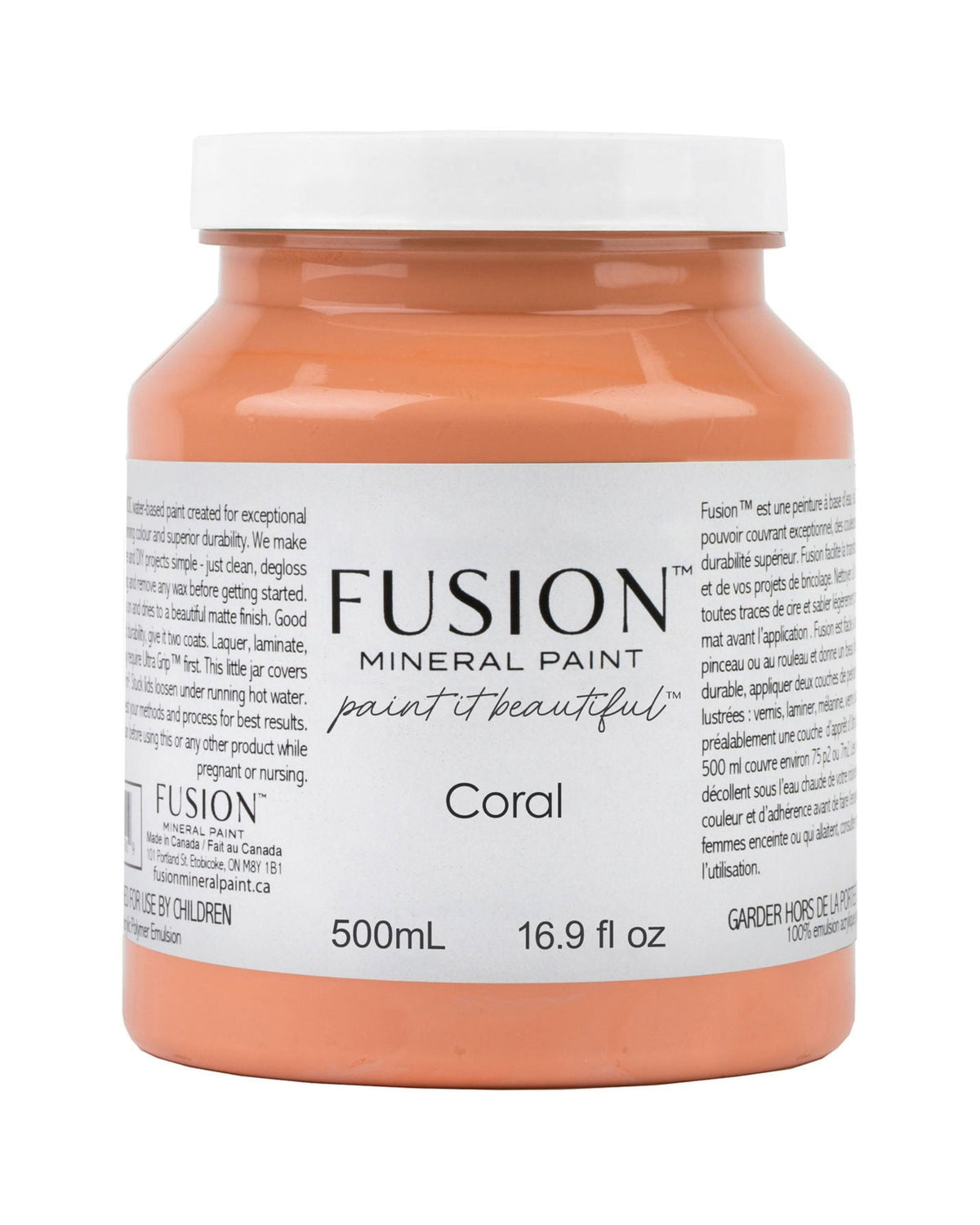 Jar of Fusion Mineral Paint in Coral color on a white background