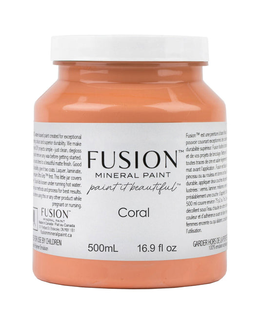Jar of Fusion Mineral Paint in Coral color on a white background