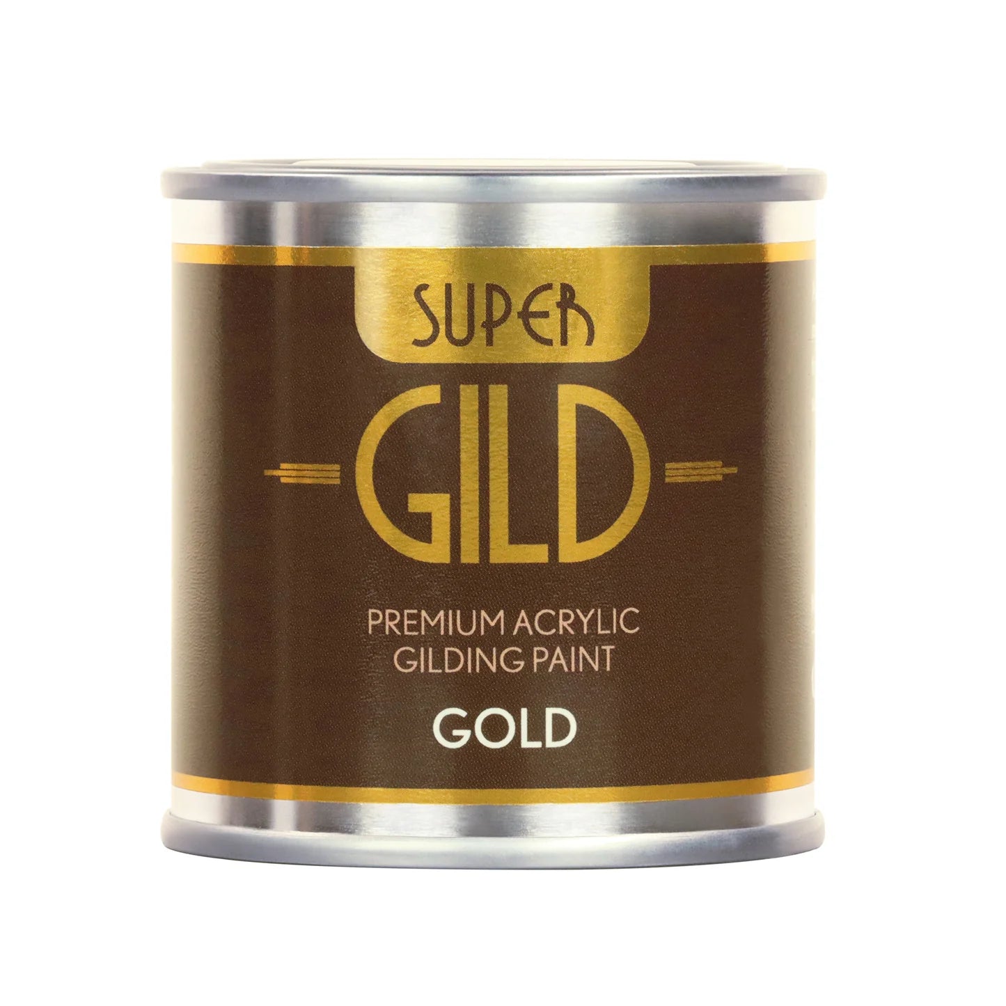 Super Gild premium acrylic gilding paint can on a white background