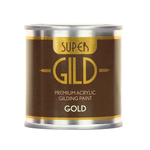 Super Gild premium acrylic gilding paint can on a white background