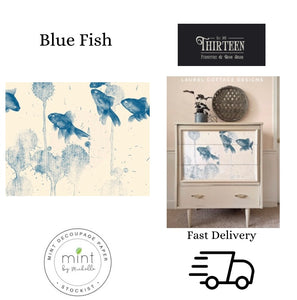 Blue Fish Decoupage Paper, MINT by Michelle Decoupage Paper for Furniture