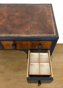Vintage Dressing Table, Walnut with Blue/Black Dresser, Queen Anne Vanity Unit
