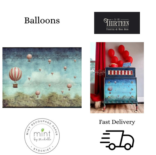 Balloons Decoupage Paper, MINT by Michelle Decoupage Paper for Furniture