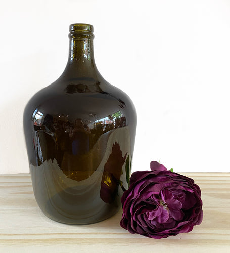 Olive Green Demijohn Vase -100% Recycled Glass