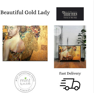 Beautiful Gold Lady Decoupage Paper, MINT By Michelle , Decoupage Papers for Furniture