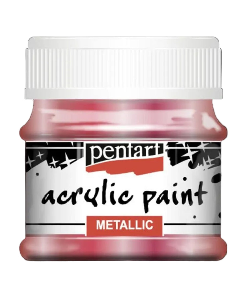 A jar of Pentari metallic acrylic paint in a copper