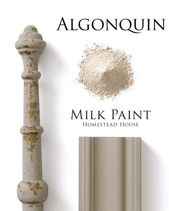 Algonquin Milk Paint Homestead House with a decorative column and paint sample on a white background