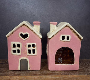 Pink Heart Tealight House - Village Pottery