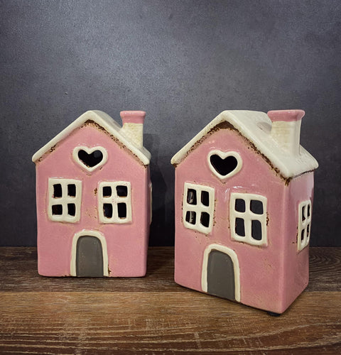 Pink Heart Tealight House - Village Pottery
