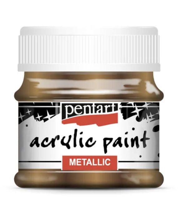 A jar of PentarT metallic acrylic paint in Sparkling Brass