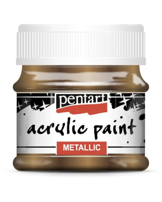 A jar of PentarT metallic acrylic paint in Sparkling Brass