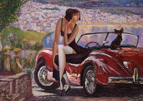 Lady in a Red Car - MINT Decoupage Paper for Furniture
