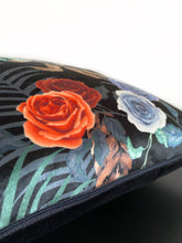 Load image into Gallery viewer, Tiger and Roses Cushion in Fierce, Black Velvet Cushion
