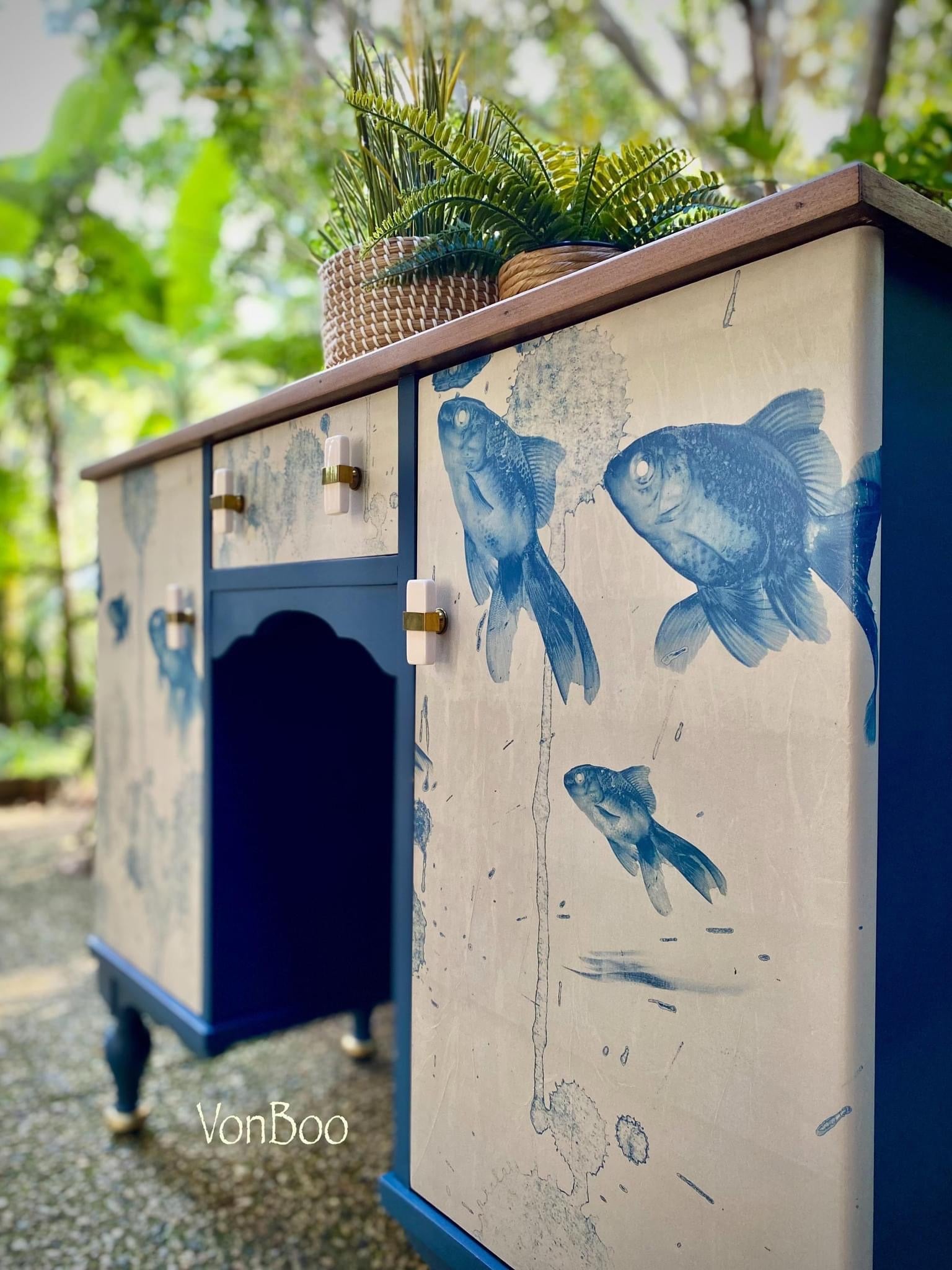 Blue Fish Decoupage Paper, MINT by Michelle Decoupage Paper for Furniture