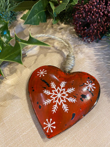 Rustic Hanging Heart and Star | Red Christmas Decorations