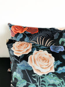 Pair of Tiger and Roses Pillows in Fierce, Black Velvet Cushions,