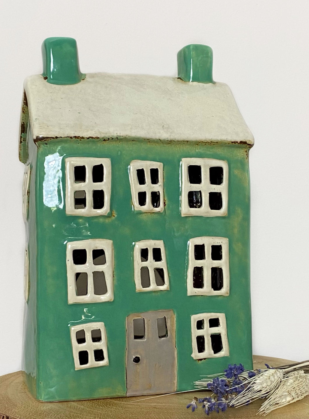 Large Green Tealight House - Village Pottery