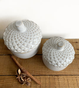 White Acorn Pot, Ceramic Pot with Reactive Glaze